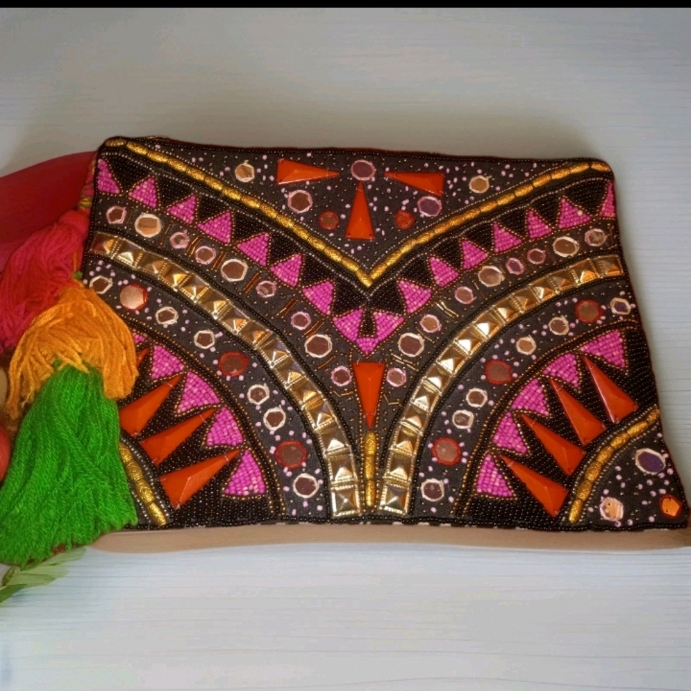 Expressions NYC Embellished Multicolor Chain Strap Purse Boho Festival Hippie